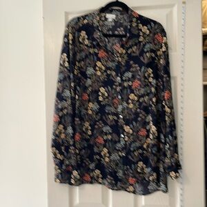 J Jill Women XL Long Sleeve Floral Blouse